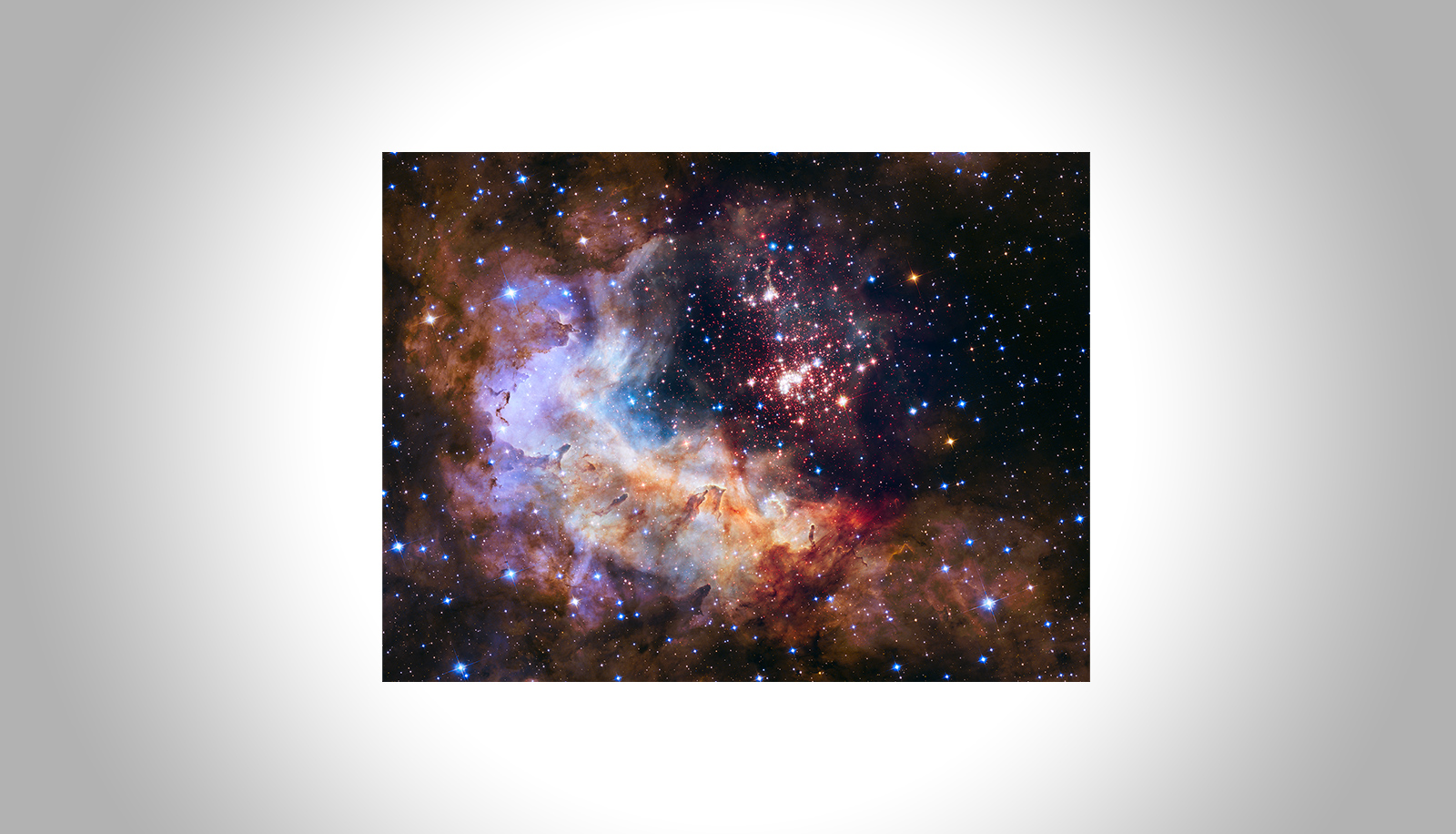 Example of a star-forming region with a young star cluster: Westerlund 2, aged 1-2 million years, located in the constellation Carina.